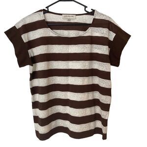 Jones New York Sport Women’s Short-Sleeve Shirt Small Brown/White Lace Striped